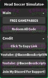 Head Soccer Simulator FREE GAMEPASSES AND REDEEM CODES SCRIPT