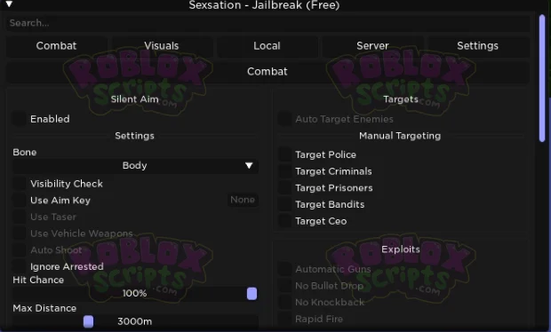 Jailbreak SENSATION GUI - INSANE FEATURES! FREE TRIAL