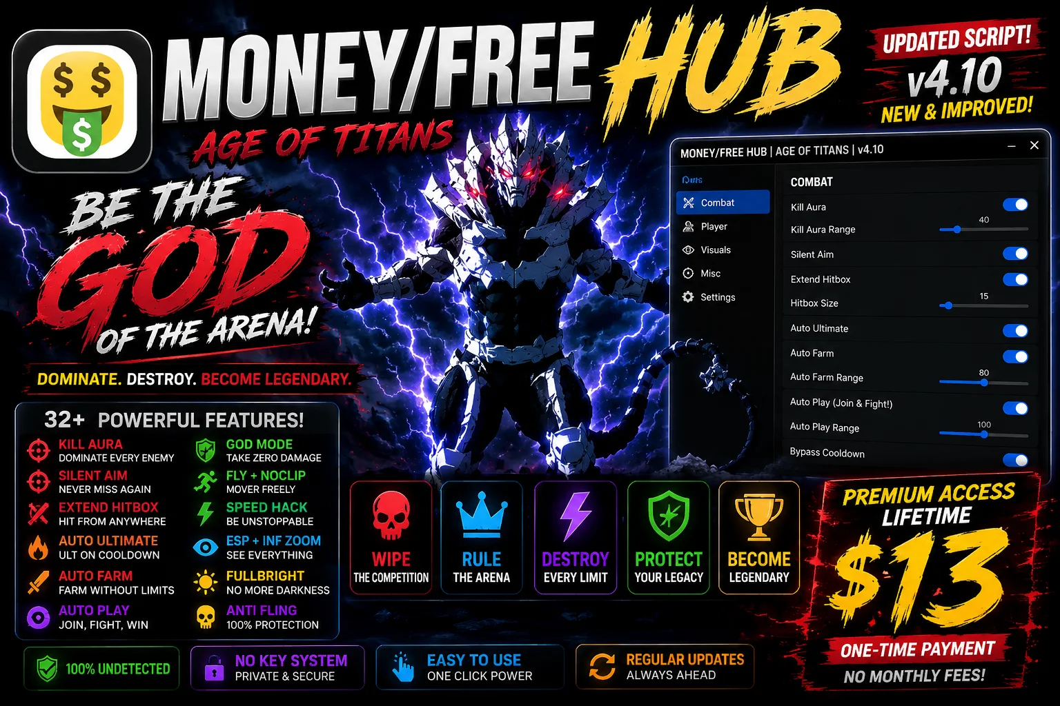 Money/Free hub-Best Age of titans script. $9.
