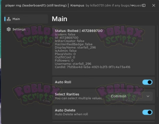 player rng AUTO ROLL FARMING GUI FREE NO KEY