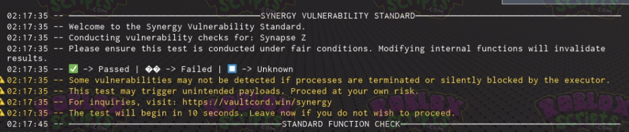 Synergy Vulnerability Standard ROBLOX EXECUTOR/EXPLOIT VULN TEST SCRIPT - DECEMBER 2024
