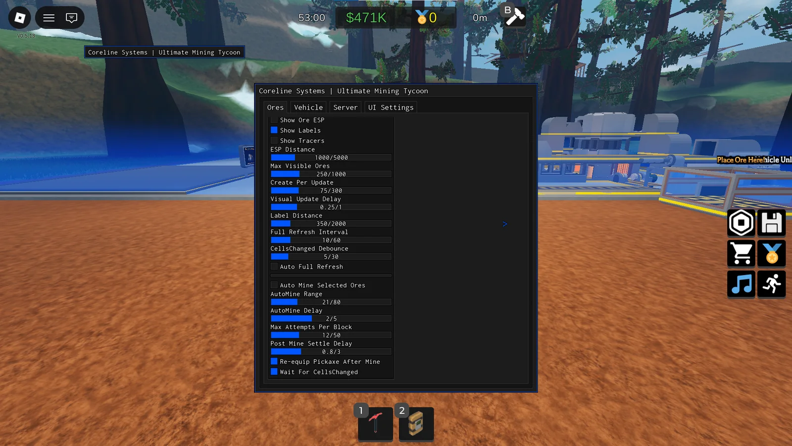 Ultimate Mining Tycoon Script | Auto Mine + Ore ESP + Vehicle Controls